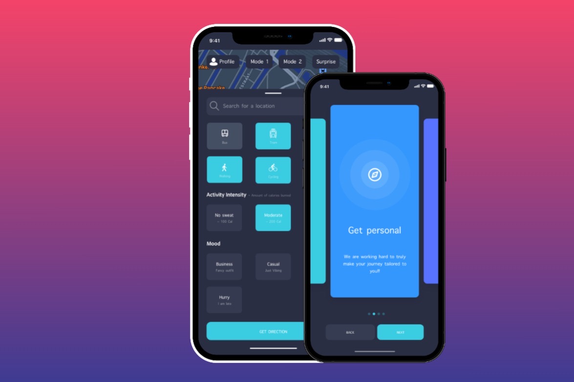 Journey planner app screens